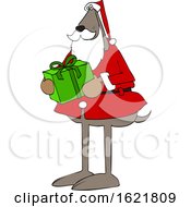 Poster, Art Print Of Cartoon Santa Dog Holding A Christmas Present