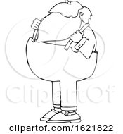 Cartoon Black And White Santa Holding His Suspenders