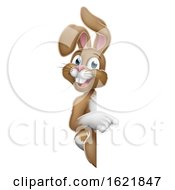 Poster, Art Print Of Easter Bunny Rabbit Pointing Cartoon At Sign