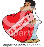 Poster, Art Print Of Cartoon Black Man With A Giant Be Mine Valentines Day Heart