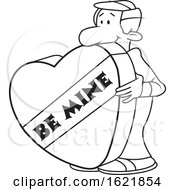 Poster, Art Print Of Cartoon Black And White Man With A Giant Be Mine Valentines Day Heart