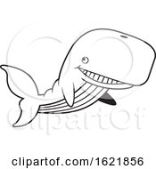 Poster, Art Print Of Cartoon Black And White Happy Swimming Whale