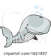 Poster, Art Print Of Cartoon Happy Whale With Bubbles