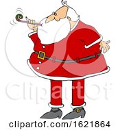 Poster, Art Print Of Cartoon Christmas Santa Claus Blowing A New Years Noise Maker
