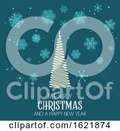 Christmas Background With Tree And Snowflake Design