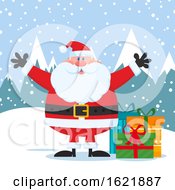 Poster, Art Print Of Closeup Of Santa Claus Welcoming With Open Arms In The Snow