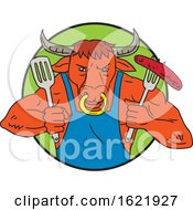 Bull Holding Barbecue Sausage Drawing Color