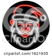 Poster, Art Print Of Santa Claus Neon Glowing Sign Circle