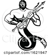 Typhon The Serpentine Giant Holding A Trident In Black And White