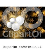 Poster, Art Print Of Christmas Baubles On Golden Snowflake Background 0908