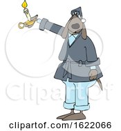 Poster, Art Print Of Cartoon Dog In A Robe Holding A Candle