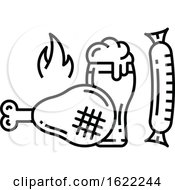 Poster, Art Print Of Black And White Bbq Sausage Beer And Drumstick Icon