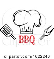 Poster, Art Print Of Bbq Design With A Chef Hat Spatula And Fork