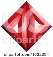 Poster, Art Print Of Red 3d Geometric Diamond With Triangles