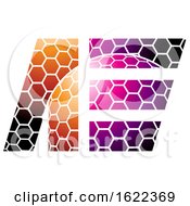Orange And Magenta Letters And And E With A Honeycomb Pattern