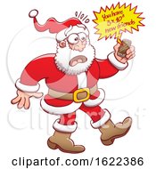 Poster, Art Print Of Cartoon Santa Claus Looking At His Cell Phone And Seeing Lots Of New Friends On Social Media
