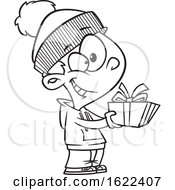 Poster, Art Print Of Cartoon Outline Boy Giving A Christmas Gift