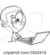 Poster, Art Print Of Cartoon Outline Black Boy Using A Laptop
