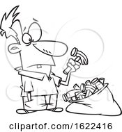 Clipart Of A Cartoon Outline Dumb Man With A Bag Of Hammers Royalty Free Vector Illustration