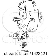 Clipart Of A Cartoon Outline Jittery Woman Holding A Cup Of Coffee Royalty Free Vector Illustration