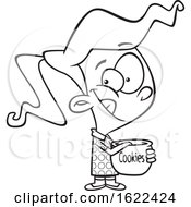 Clipart Of A Cartoon Outline Girl Reaching In A Cookie Jar Royalty Free Vector Illustration by toonaday