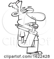 Clipart Of A Cartoon Outline Man With His Foot In His Mouth Royalty Free Vector Illustration