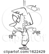 Cartoon Lineart Woman Being Bonked On The Head By A Falling Apple