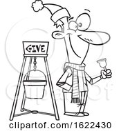 Clipart Of A Cartoon Outline Man Ringing A Charity Bell Royalty Free Vector Illustration