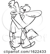 Clipart Of A Cartoon Outline Business Man Carrying A Folder Royalty Free Vector Illustration