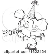 Poster, Art Print Of Cartoon Lineart Black Girl Blowing A Party Horn