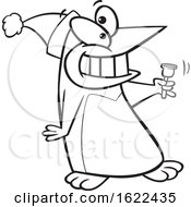 Clipart Of A Cartoon Outline Christmas Penguin Bell Ringer Royalty Free Vector Illustration