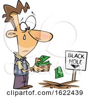 Poster, Art Print Of Cartoon Sad Man Pouring His Money In To A Black Hole