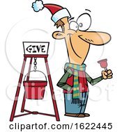 Clipart Of A Cartoon Man Ringing A Charity Bell Royalty Free Vector Illustration