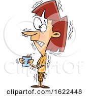 Clipart Of A Cartoon Jittery Woman Holding A Cup Of Coffee Royalty Free Vector Illustration by toonaday