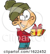 Poster, Art Print Of Cartoon Boy Giving A Christmas Gift