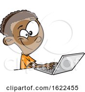 Poster, Art Print Of Cartoon Black Boy Using A Laptop