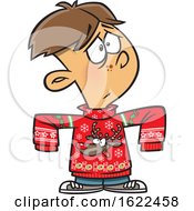 Poster, Art Print Of Cartoon Boy Wearing A Big Rudolph Christmas Sweater