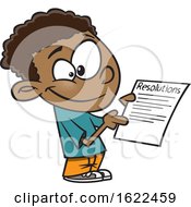 Clipart Of A Cartoon Black Boy Going Over His New Year Resolutions Royalty Free Vector Illustration