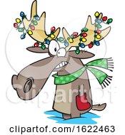 Poster, Art Print Of Cartoon Christmas Moose With Lights