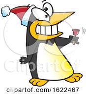 Clipart Of A Cartoon Christmas Penguin Bell Ringer Royalty Free Vector Illustration by toonaday