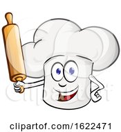 Toque Chef Hat Mascot Holding A Baking Rolling Pin
