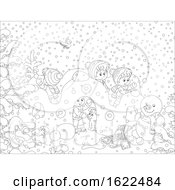 Poster, Art Print Of Black And White Group Of Children Playing In The Snow