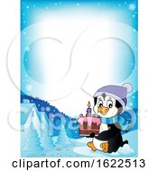 Poster, Art Print Of Border Of A Penguin Holding A Cake