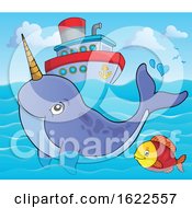 Poster, Art Print Of Swimming Narwhal By A Ship