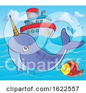 Swimming Narwhal By A Ship