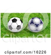 Two Soccer Balls Resting On Green Grass