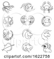 Poster, Art Print Of Black And White Sketched Horoscope Signs