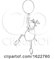 Cartoon Black And White Dog Floating With A Balloon