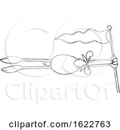 Poster, Art Print Of Cartoon Black And White Moose Holding On To A Flag Pole And Flying In The Wind