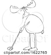 Poster, Art Print Of Cartoon Black And White Moose Golfing